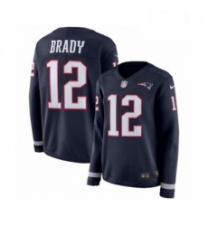 Womens Nike New England Patriots 12 Tom Brady Limited Navy Blue Therma Long Sleeve NFL Jersey