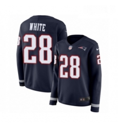Womens Nike New England Patriots 28 James White Limited Navy Blue Therma Long Sleeve NFL Jersey