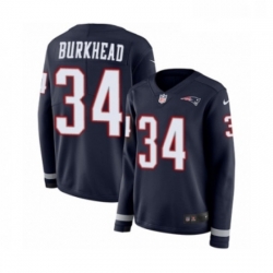Womens Nike New England Patriots 34 Rex Burkhead Limited Navy Blue Therma Long Sleeve NFL Jersey