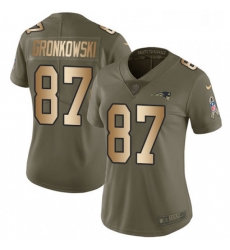 Womens Nike New England Patriots 87 Rob Gronkowski Limited OliveGold 2017 Salute to Service NFL Jersey