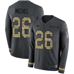 Nike Patriots #26 Sony Michel Anthracite Salute to Service Youth Long Sleeve Jersey