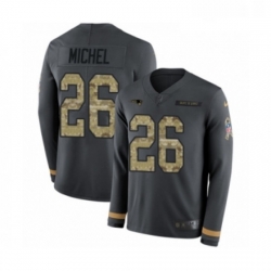 Youth Nike New England Patriots 26 Sony Michel Limited Black Salute to Service Therma Long Sleeve NFL Jersey