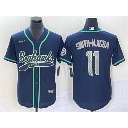 Men Seattle Seahawks 11 Jaxon Smith Njigba Navy With Patch Cool Base Stitched Baseball Jersey
