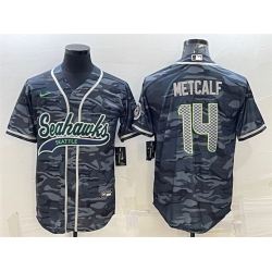 Men Seattle Seahawks 14 DK Metcalf Grey Camo With Patch Cool Base Stitched Baseball Jersey