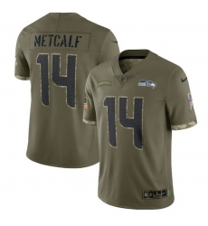 Men Seattle Seahawks 14 DK Metcalf Olive 2022 Salute To Service Limited Stitched Jersey