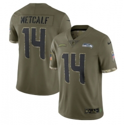 Men Seattle Seahawks 14 DK Metcalf Olive 2022 Salute To Service Limited Stitched Jersey