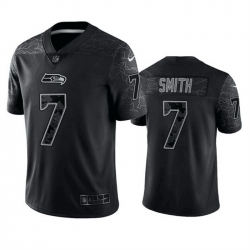 Men Seattle Seahawks 7 Geno Smith Black Reflective Stitched Jersey