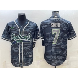 Men Seattle Seahawks 7 Geno Smith Grey Camo With Patch Cool Base Stitched Baseball Jersey