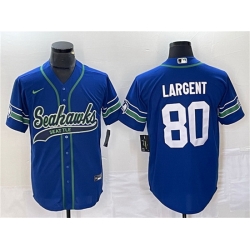 Men Seattle Seahawks 80 Steve Largent Royal Throwback Cool Base Stitched Baseball Jersey