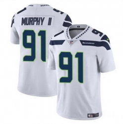 Men Seattle Seahawks 91 Byron Murphy II White 2024 Draft Vapor Limited Stitched Football Jersey