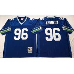 Men Seattle Seahawks 96 Cortez Kennedy Blue M&N Throwback Jersey