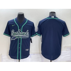 Men Seattle Seahawks Blank Navy Cool Base Stitched Baseball Jersey