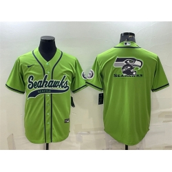 Men Seattle Seahawks Green Team Big Logo With Patch Cool Base Stitched Baseball Jersey