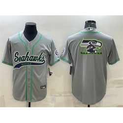 Men Seattle Seahawks Grey Team Big Logo With Patch Cool Base Stitched Baseball Jersey