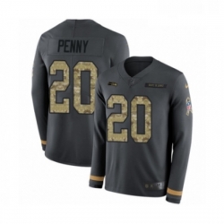 Mens Nike Seattle Seahawks 20 Rashaad Penny Limited Black Salute to Service Therma Long Sleeve NFL Jersey