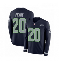 Mens Nike Seattle Seahawks 20 Rashaad Penny Limited Navy Blue Therma Long Sleeve NFL Jersey