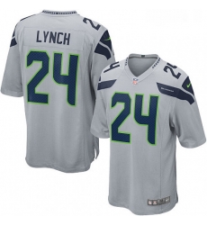 Mens Nike Seattle Seahawks 24 Marshawn Lynch Game Grey Alternate NFL Jersey