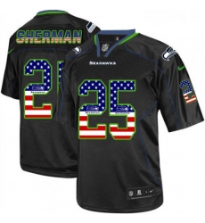 Mens Nike Seattle Seahawks 25 Richard Sherman Elite Black USA Flag Fashion NFL Jersey
