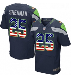 Mens Nike Seattle Seahawks 25 Richard Sherman Elite Navy Blue Home USA Flag Fashion NFL Jersey