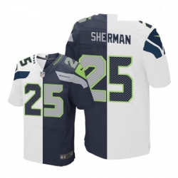 Mens Nike Seattle Seahawks 25 Richard Sherman Elite NavyWhite Split Fashion NFL Jersey