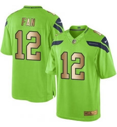Nike Seahawks #12 Fan Green Mens Stitched NFL Limited Gold Rush Jersey