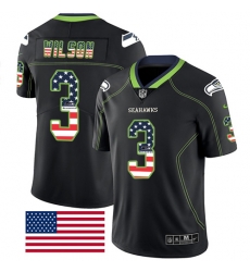 Nike Seahawks #3 Russell Wilson Black Mens Stitched NFL Limited Rush USA Flag Jersey