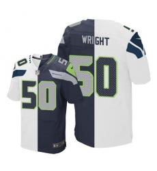 Nike Seahawks #50 K J  Wright White Steel Blue Mens Stitched NFL Elite Split Jersey