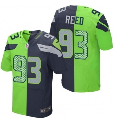 Nike Seahawks #93 Jarran Reed Steel Blue Green Mens Stitched NFL Elite Split Jersey