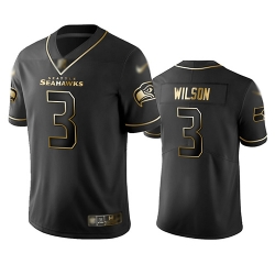 Seahawks 3 Russell Wilson Black Men Stitched Football Limited Golden Edition Jersey