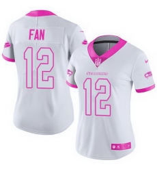 Nike Seahawks #12 Fan White Pink Womens Stitched NFL Limited Rush Fashion Jersey