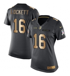 Nike Seahawks #16 Tyler Lockett Black Womens Stitched NFL Limited Gold Salute to Service Jersey