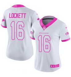 Nike Seahawks #16 Tyler Lockett White Pink Womens Stitched NFL Limited Rush Fashion Jersey