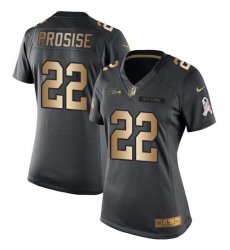 Nike Seahawks #22 C J Prosise Black Womens Stitched NFL Limited Gold Salute to Service Jersey