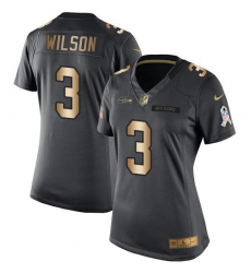 Nike Seahawks #3 Russell Wilson Black Womens Stitched NFL Limited Gold Salute to Service Jersey