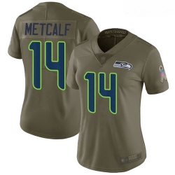 Seahawks #14 D K  Metcalf Olive Women Stitched Football Limited 2017 Salute to Service Jersey