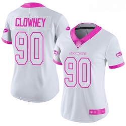 Seahawks #90 Jadeveon Clowney White Pink Women Stitched Football Limited Rush Fashion Jersey