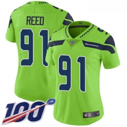Seahawks #91 Jarran Reed Green Women Stitched Football Limited Rush 100th Season Jersey