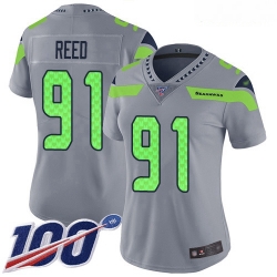 Seahawks #91 Jarran Reed Silver Women Stitched Football Limited Inverted Legend 100th Season Jersey