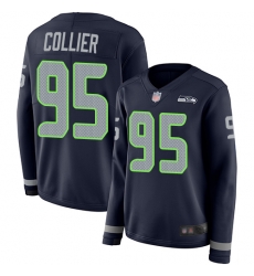 Seahawks 95 L J  Collier Steel Blue Team Color Women Stitched Football Limited Therma Long Sleeve Jersey