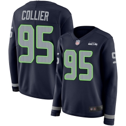 Seahawks 95 L J  Collier Steel Blue Team Color Women Stitched Football Limited Therma Long Sleeve Jersey