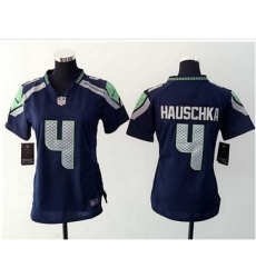 Women Nike Seahawks #4 Steven Hauschka Steel Blue Team Color Stitched NFL Elite Jersey