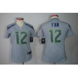 Women Nike Seattle Seahawks 12# Fan Grey Color NFL LIMITED Jerseys