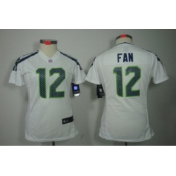 Women Nike Seattle Seahawks 12# Fan White Color NFL LIMITED Jerseys