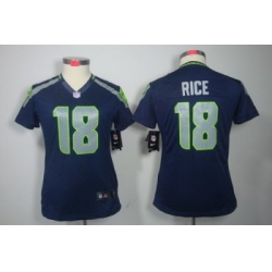 Women Nike Seattle Seahawks 18# Sidney Rice Blue Color NFL LIMITED Jerseys