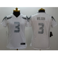 Women Nike Seattle Seahawks #3 Russell Wilson Platinum White Jerseys