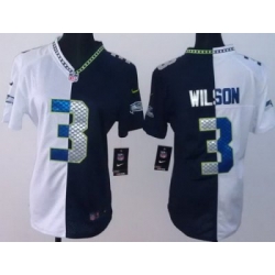 Women Nike Seattle Seahawks #3 Russell Wilson White Blue Split NFL Jerseys