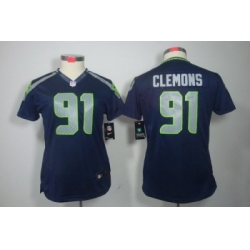 Women Nike Seattle Seahawks #91 Chris Clemons Blue Color NFL LIMITED Jerseys
