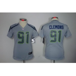 Women Nike Seattle Seahawks #91 Chris Clemons Grey Color NFL LIMITED Jerseys