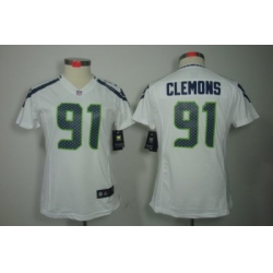 Women Nike Seattle Seahawks #91 Chris Clemons White Color NFL LIMITED Jerseys