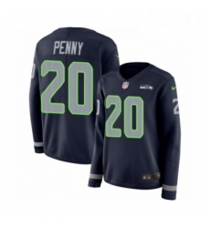 Womens Nike Seattle Seahawks 20 Rashaad Penny Limited Navy Blue Therma Long Sleeve NFL Jersey